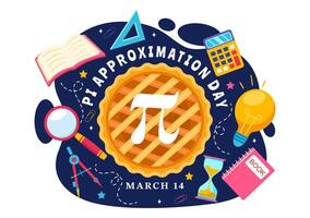 Pi aproximación día ilustración con matemático constantes o horneado dulce tarta en plano dibujos animados antecedentes vector