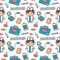 doctores día sin costura modelo diseño con médico equipo en modelo mano dibujado dibujos animados plano ilustración vector