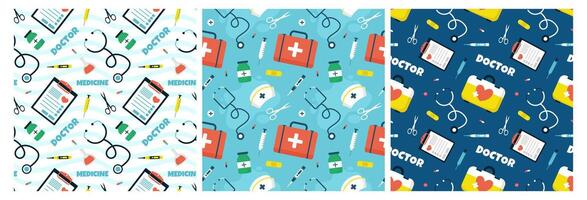 Doctors Day Seamless Pattern Design with Medical Equipment in Template Hand Drawn Cartoon Flat Illustration vector