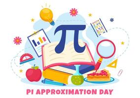 Pi aproximación día ilustración con matemático constantes o horneado dulce tarta en plano dibujos animados antecedentes vector