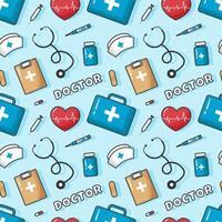 Doctors Day Seamless Pattern Design with Medical Equipment in Template Hand Drawn Cartoon Flat Illustration vector