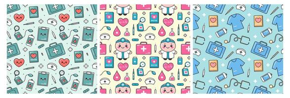 Doctors Day Seamless Pattern Design with Medical Equipment in Template Hand Drawn Cartoon Flat Illustration vector