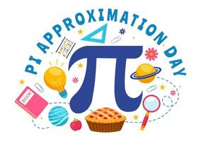 Pi aproximación día ilustración con matemático constantes o horneado dulce tarta en plano dibujos animados antecedentes vector