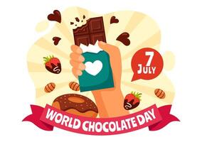 World Chocolate Day Celebration Illustration on 7 July with Melted Chocolates and Cake in Flat Cartoon Background Design vector