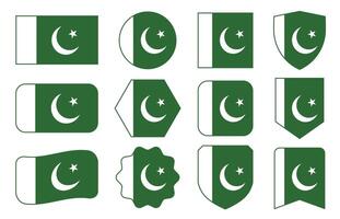 Flag of Pakistan in modern abstract shapes, waving, badge, design template vector