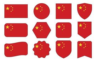 Flag of China in modern abstract shapes, waving, badge, design template vector