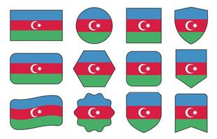 Flag of Azerbaijan in modern abstract shapes, waving, badge, design template vector