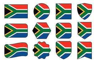 Flag of South Africa in modern abstract shapes, waving, badge, design template vector