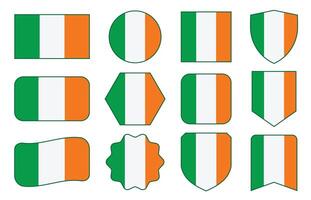 Flag of Ireland in modern abstract shapes, waving, badge, design template vector