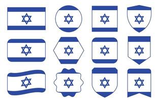 Flag of Israel in modern abstract shapes, waving, badge, design template vector