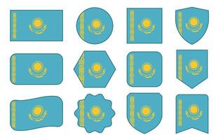 Flag of Kazakhstan in modern abstract shapes, waving, badge, design template vector