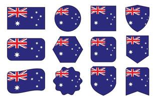 Flag of Australia in modern abstract shapes, waving, badge, design template vector