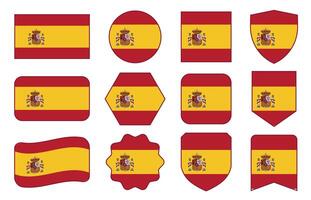 Flag of Spain in modern abstract shapes, waving, badge, design template vector