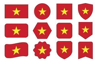 Flag of Vietnam in modern abstract shapes, waving, badge, design template vector