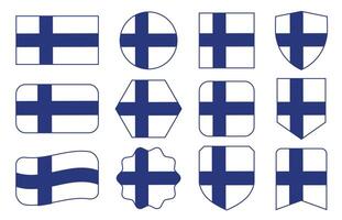 Flag of Finland in modern abstract shapes, waving, badge, design template vector