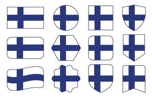 Flag of Finland in modern abstract shapes, waving, badge, design template vector