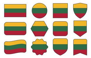 Flag of Lithuania in modern abstract shapes, waving, badge, design template vector