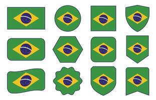 Flag of Brazil in modern abstract shapes, waving, badge, design template vector