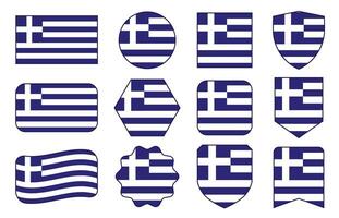 Flag of Greece in modern abstract shapes, waving, badge, design template vector