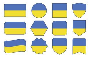 Flag of Ukraine in modern abstract shapes, waving, badge, design template vector