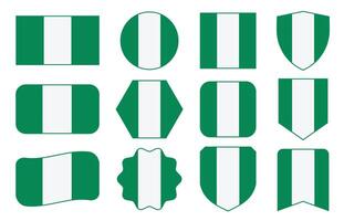 Flag of Nigeria in modern abstract shapes, waving, badge, design template vector