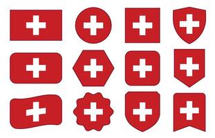 Flag of Switzerland in modern abstract shapes, waving, badge, design template vector