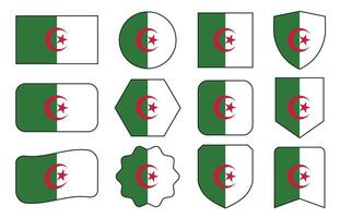 Flag of Algeria in modern abstract shapes, waving, badge, design template vector