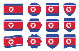 Flag of North Korea in modern abstract shapes, waving, badge, design template vector