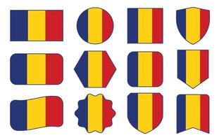 Flag of Romania in modern abstract shapes, waving, badge, design template vector