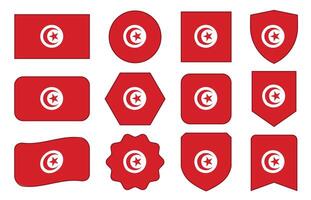 Flag of Tunisia in modern abstract shapes, waving, badge, design template vector