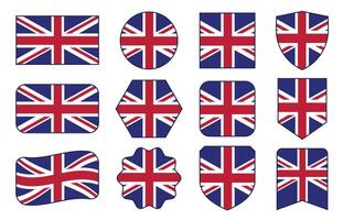 Flag of Britain in modern abstract shapes, waving, badge, design template vector