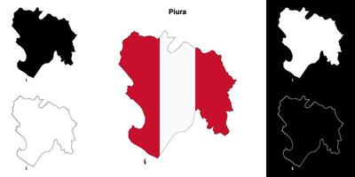 Piura region outline map set vector