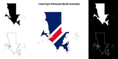 Lower Eyre Peninsula blank outline map set vector