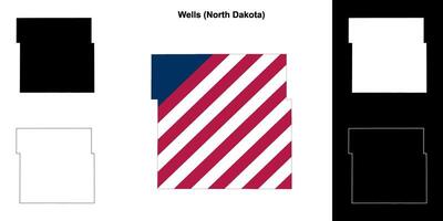 Wells County, North Dakota outline map set vector