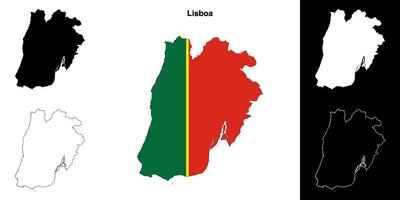 Lisboa district outline map set vector