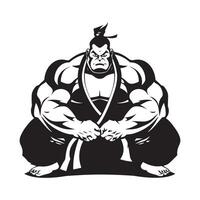 sumo luchador dibujos animados diseño imagen. negro y dibujos animados ilustración de un sumo luchador vector