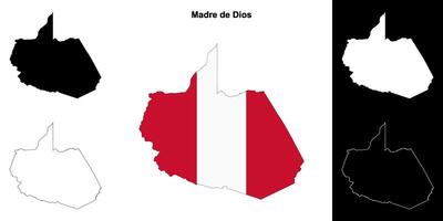 Madre de Dios region outline map set vector