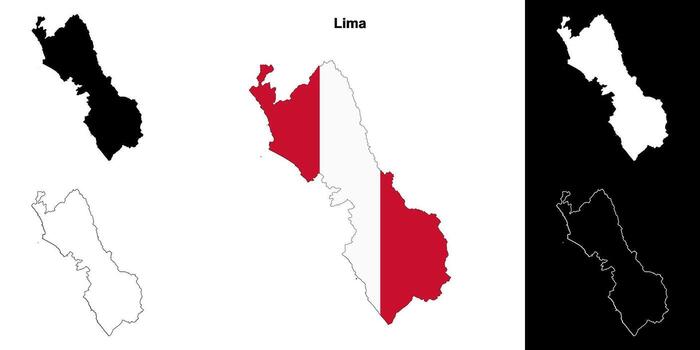 Lima region outline map set vector