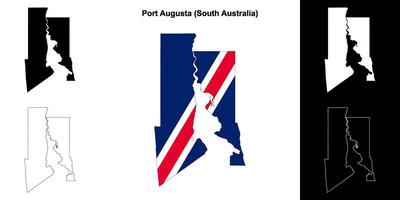 Port Augusta blank outline map set vector