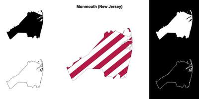 Monmouth County, New Jersey outline map set vector