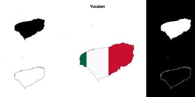 Yucatan state outline map set vector