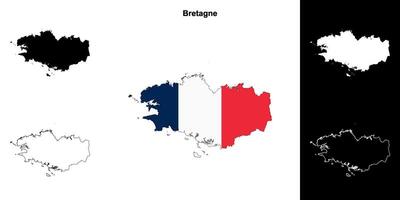 Bretagne region outline map set vector