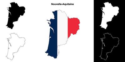 Nouvelle-Aquitaine region outline map set vector