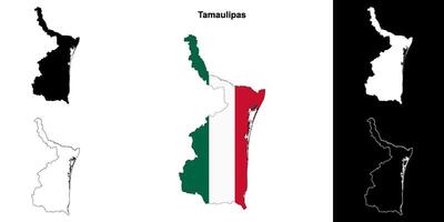 Tamaulipas state outline map set vector