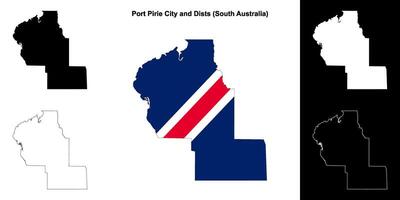 Port Pirie City and Dists blank outline map set vector