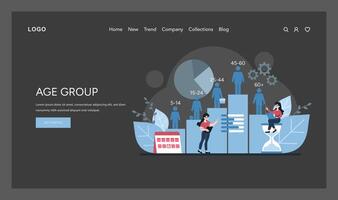 A dynamic illustration depicting market analysis across diverse age categories, from youth to seniors vector