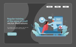 Olfactory Training Illustration. A patient engages in a sense of smell test with a healthcare professional. vector