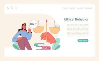 Ethical Behavior concept. Weighing right against truth over a foundation of ethics vector