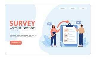 Public opinion polling web banner or landing page. Characters participation vector