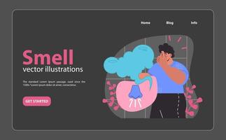 Smell illustration. Man enjoying the complex world of scents. vector